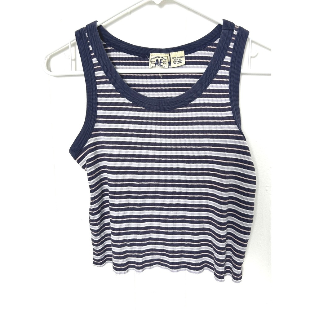 VTG American Eagle Tank Top L Striped Ribbed Cropped skater grunge Y2K 90s